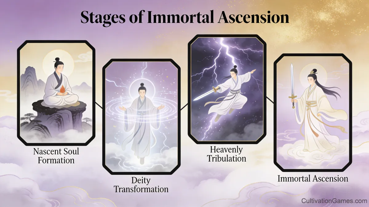 Ascension depicted as a dimensional transition rather than a power breakthrough