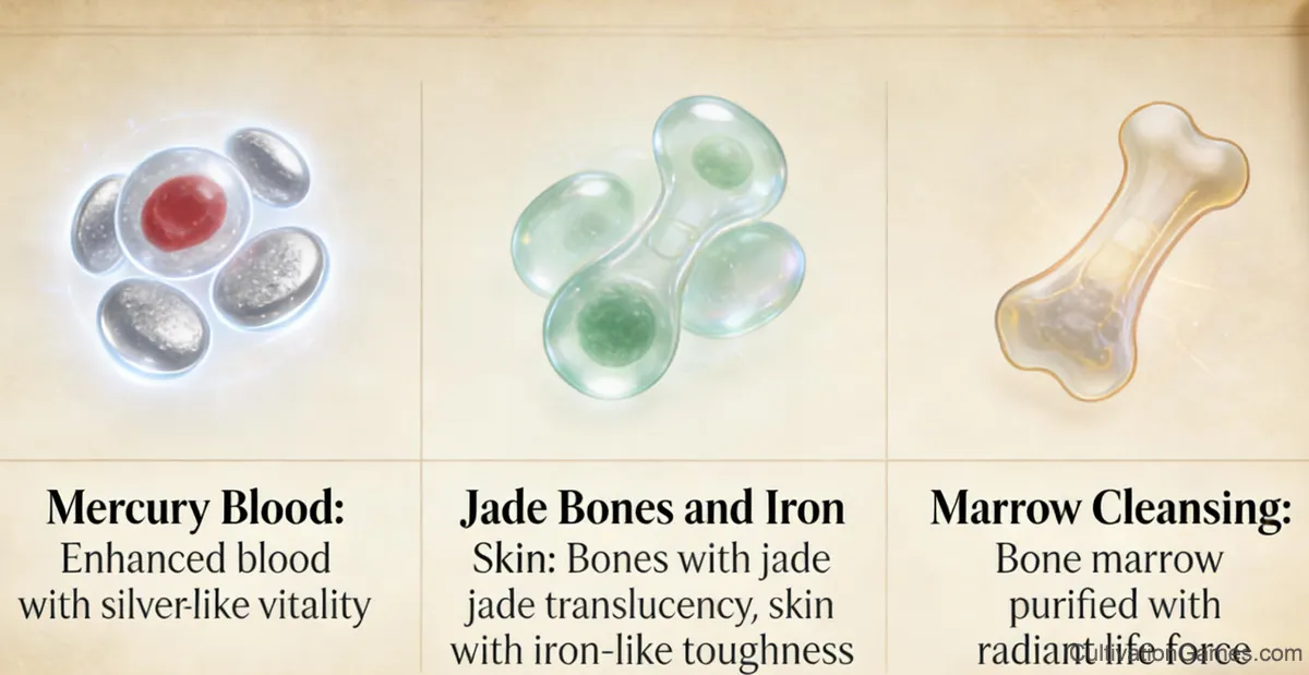 In this image, we see the cultivator at the peak of their physical capabilities in the Body Refinement Realm, ready to transition to the next stage of Qi Condensation. The image symbolizes the physical limit before the spiritual journey continues inward.